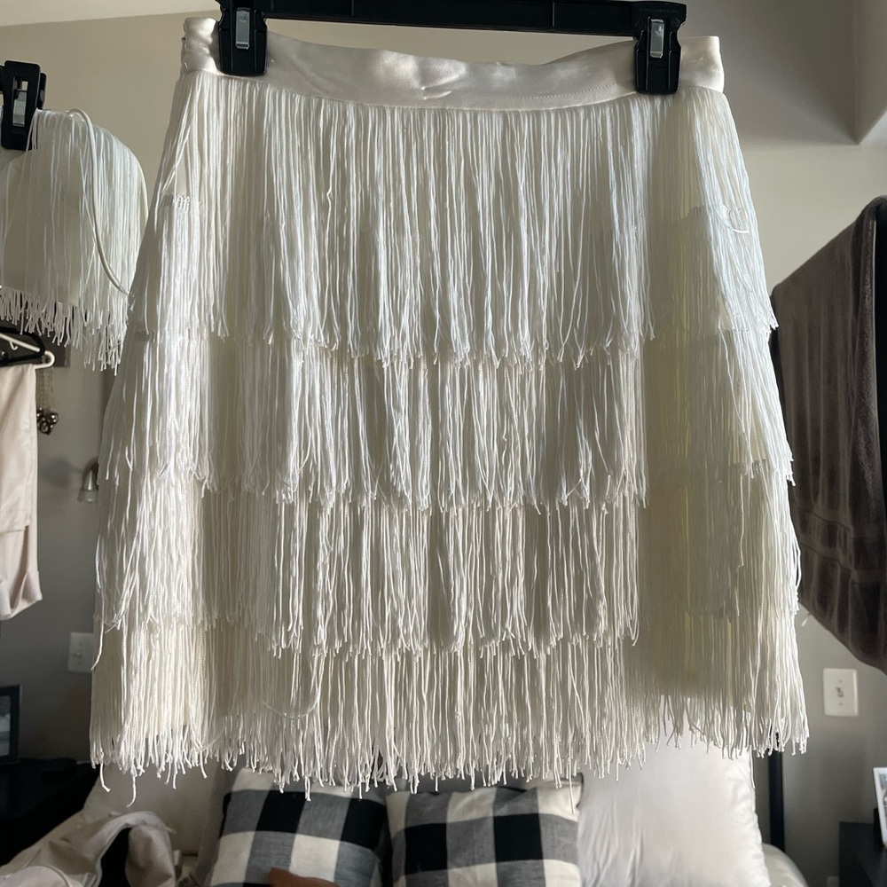 White Fringe Top & Skirt set